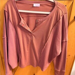 Pink Lily Mauve Snap-Front Waffle Sleeve Henley